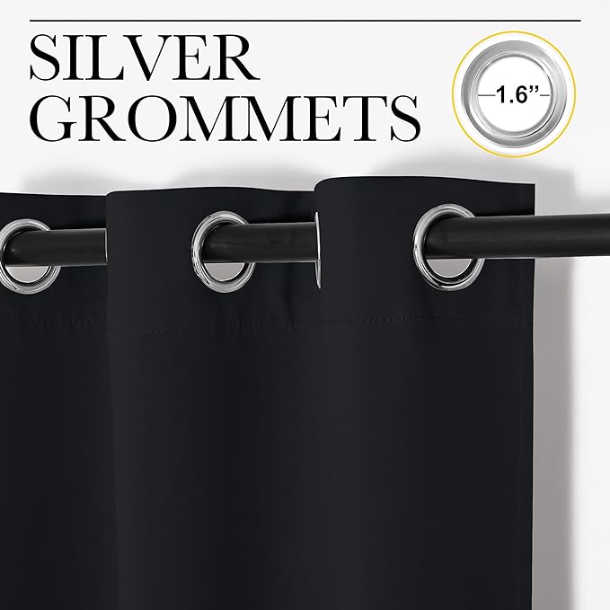 NICETOWN Blackout Draperies Window Curtain Panels, Autumn/Winter Thermal Insulated Solid Grommet Blackout Curtains/Drapes for Cafe (Set of 2, 34 inches by 54 inches, Black)