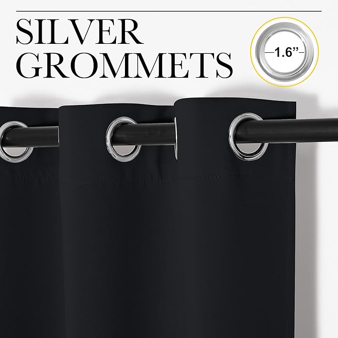 NICETOWN Pitch Black Solid Thermal Insulated Grommet Blackout Curtains/Drapes for Bedroom Window (2 Panels, 42 inches Wide by 63 inches Long, Black)