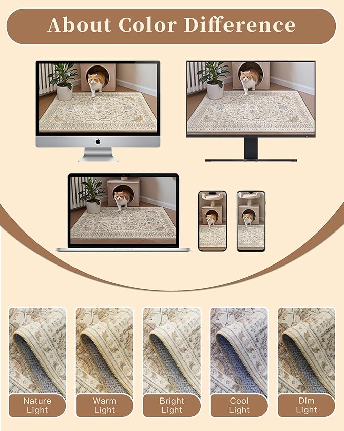 Madane 3x20 Hallway Runner Rug - Extra Long Carpet Runners for Hallways 20ft Non Slip Stain Resistant Rugs Runner for Living Room Bedroom 20 Feet Distressed Floor Carpet for Kitchen, Beige/Blue