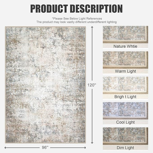 8x10 Area Rug Living Room Rug: Washable Modern Abstract Soft Thin Rug Indoor Floor No Slip Stain Resistant Carpet for Bedroom Dining Room Farmhouse Nursery Home Office - Brown Grey