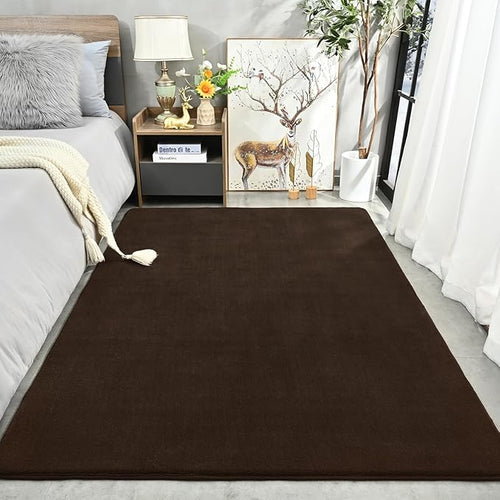 Amearea Large Modern Area Rugs for Bedroom Living Room, 6x9 Feet Brown Thickened Memory Foam Rug, Fluffy Indoor Washable Rugs Non Slip Minimalist Carpet for Boys Girls Dorm Nursery Room Decor