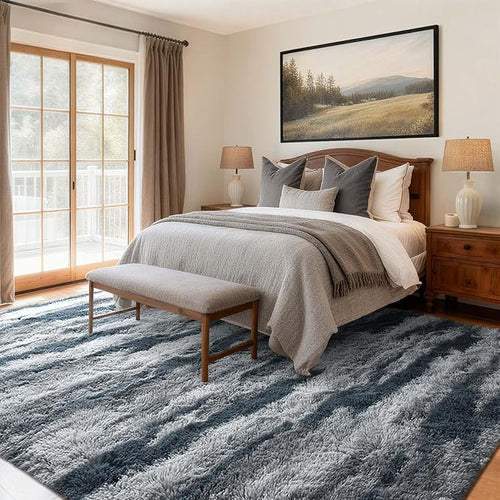 6x9 Ft Large Shag Rugs for Living Room Decor, Tie-Dyed Ultra Soft Fluffy Furry Area Rugs for Bedroom Indoor Floor, Aesthetic Carpet for Kids Home (Blue)