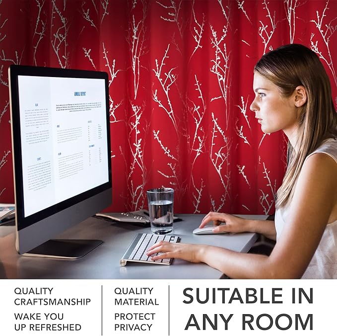 Deconovo Christmas Red Curtains, Blackout Drapes, Soundproof Curtain, Silver Print, 52 x 95 Inch Long, 2 Panels, Machine Washable Window Panel for Living Room Bedroom Festival Party Decoration Kitchen