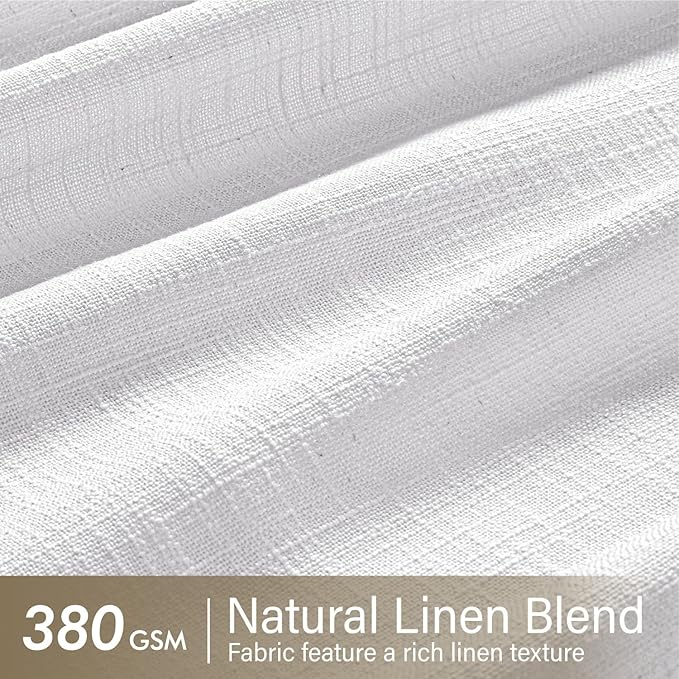 MIULEE Pinch Pleated White Thick Linen Curtains 90 Inches Long 2 Panels, Linen Texture Memory Trained Drapes for Living Room Bedroom, Pinch Pleat Back Tab Light Filtering Farmhouse Window Curtains
