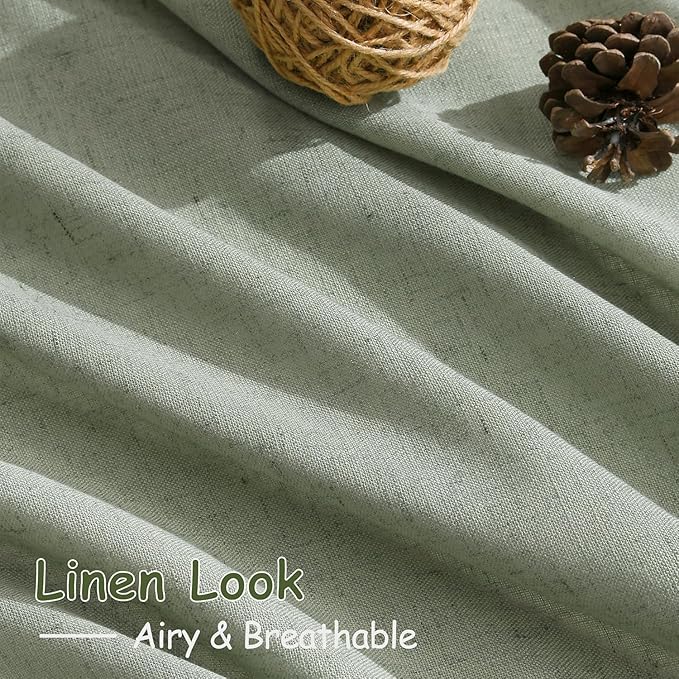 Desert Sage Linen Curtains for Living Room 98 Inches Long Light Filtering Semi Sheer Curtain Back Tab Rustic Farmhouse Decor Elegant Luxury Boho Drapes for Bedroom Dinner Room 52x98, 2 Panels