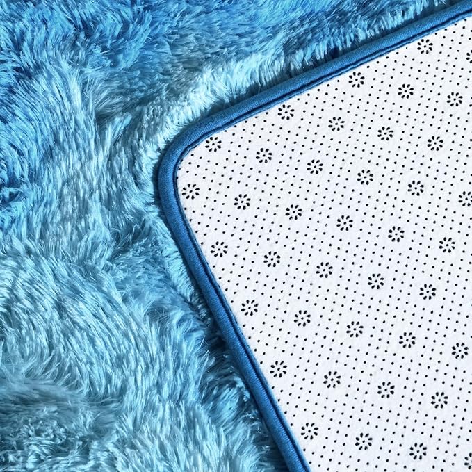 Deerhoo Large Shag Area Rugs 8 x 10, Tie-Dyed Plush Fuzzy Rugs for Living Room, Ultra Soft Fluffy Furry Rug for Bedroom, Indoor Carpet Nursery Rugs for Kids Room Home Decor,Bright Blue