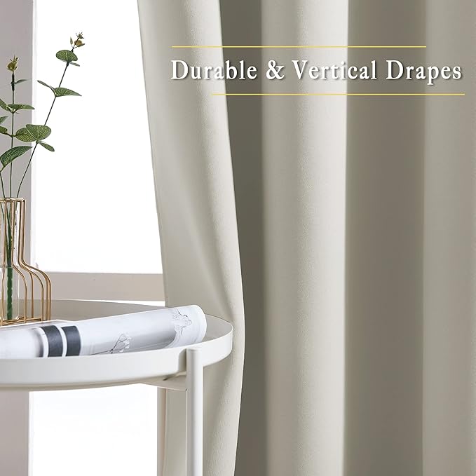 NICETOWN Blackout Natural Curtains for Bedroom - Window Treatment Thermal Insulated Grommet Solid Drapes Thermal Curtains Sound Reducing for Basement/Kitchen, 2 Panels, W37 x L54