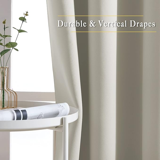 NICETOWN Blackout Natural Curtains & Drapes for Living Room - Thermal Insulated Solid Grommet Sound Reducing Energy Saving Privacy Window Treatments for Bedroom, 2 Panels, W37 x L84