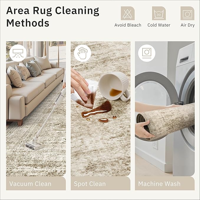 Runner Rug 2'6" x 14' Washable Non-Slip Runner Rugs for Kitchen Bathroom Laundry Room Vintage Ultra Thin Runners for Hallway Entryway Brown