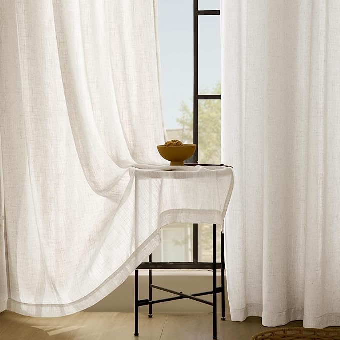 96 inch Long Linen Curtains 2 Panels for Living Room Back Tab Cream Ivory Light Filtering Semi Sheer Curtain 96 inches Long Boho Farmhouse Linen Drapes Floor to Ceiling Length 8 FT 60x96