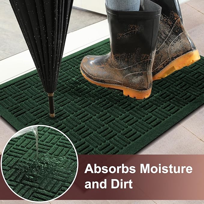 Mibao Front Door Mat Indoor Outdoor Entrance, Dirt Trapping Waterproof All-Season, All-Weather Doormat, Non-Slip Durable Natural Rubber Low Profile Easy Clean Patio Entrance Mat, 47" x 31.5", Green