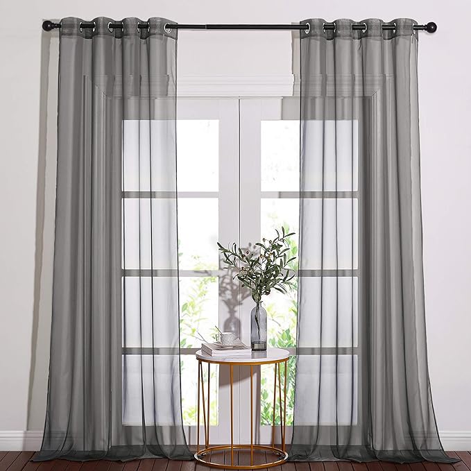 NICETOWN Dark Grey Sheer Curtains 90 inches Long 2 Panels, Grommet Top Soft Voile Sheer Airy & Lightweight Window Treatment for Boys Room/Living Room, W54 x L90