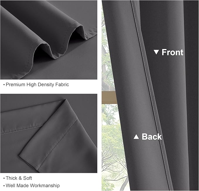 PONY DANCE Short Length Curtains for Kitchen, Solid Window Curtain Tiers for Bathroom Energy Saving Privacy Shade for RV Camper (2 Panels, Grey, 34x45 Inch)