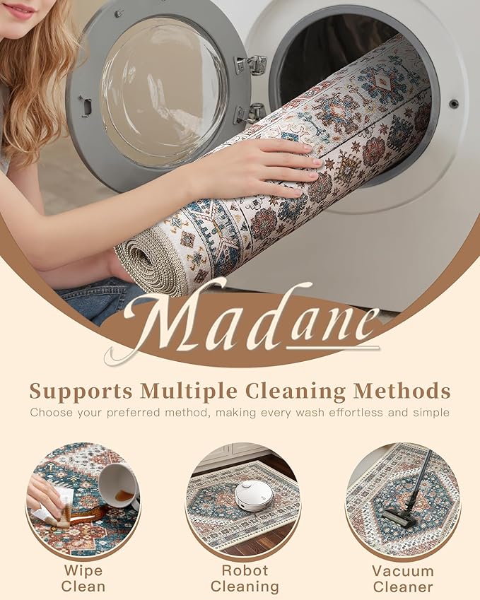Madane Washable Runner Rug - 2x6 Rug Runners for Hallways 6 Feet Non Slip Vintage Kitchen Runner Rug Ultra-Thin Bathroom Runner Rugs Carpet Laundry Room Bedroom (2x6ft, Navy Blue)