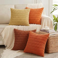 Fancy Homi Set of 4 Burnt Orange Fall Boho Decorative Throw Pillow Covers 28x28 Inch for Couch Bed Sofa, Aesthetic Modern Bohemian Room Decor, Fuzzy Fluffy Cozy Corduroy Textured Cushion Case 71x71cm