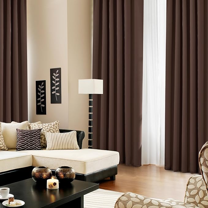 Deconovo Blackout Curtains, Thermal Insulated, W52 x L84 2 Panels, Back Tab, Machine Washable, Room-Darkening Drapes for Bedroom/Living Room Chocolate