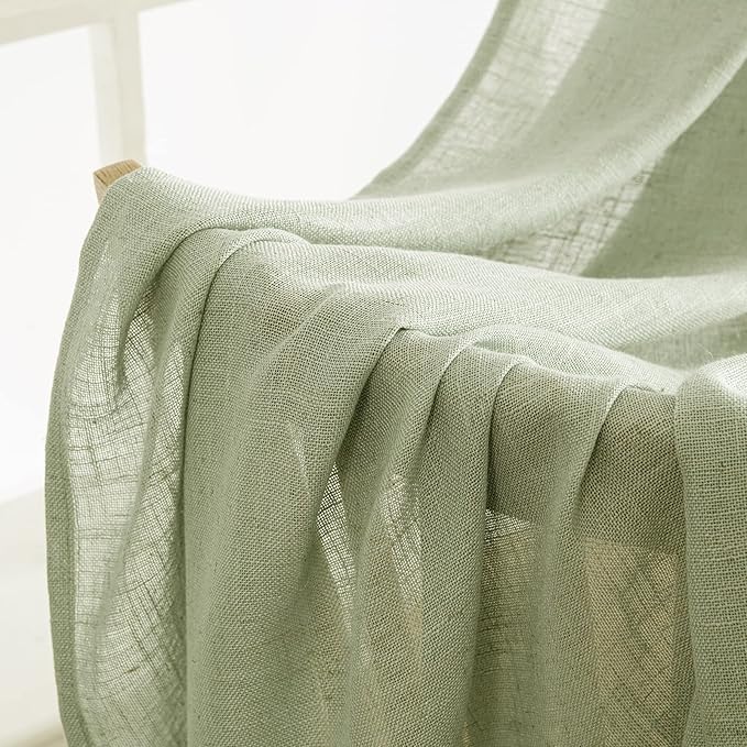 MIULEE Sage Green Linen Curtains 96 Inch Long for Bedroom Living Room, Soft Thick Linen Textured Window Drapes Semi Sheer Light Filtering Back Tab Rod Pocket Burlap Look Farmhouse Decor, 2 Panels