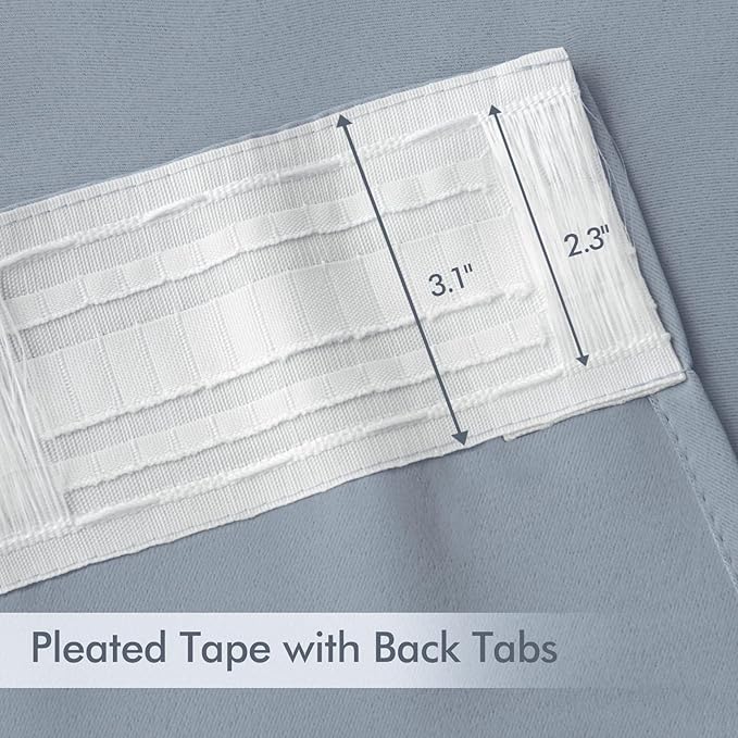 MIULEE Light Blue Back Tab Blackout Curtains 108 Inch Long 2 Panels Set for Bedroom, Rod Pocket/Pinch Pleat Extra Long Thermal Insulated Living Room Darkening Pleated Light Blocking Drapes