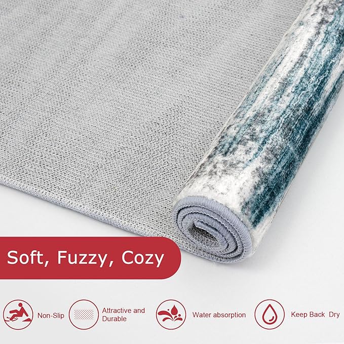 KOZYFLY Modern Abstract Hallway Runner Rug, 2.6x10 Washable Rug Runner Non-Slip Soft Striped Kitchen Runner Rugs, Print Blue Carpet Runner for Entryway Bathroom Laundry Room Foyer