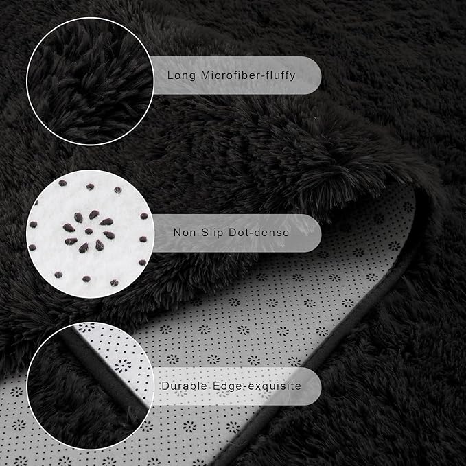 Chicrug Soft Area Rugs for Bedroom Living Room Plush Fluffy Rug 6x9 Feet, Shag Furry Area Rug Carpet Non Shedding for Nursery Children Kids Girls Room Home Decorative, Black