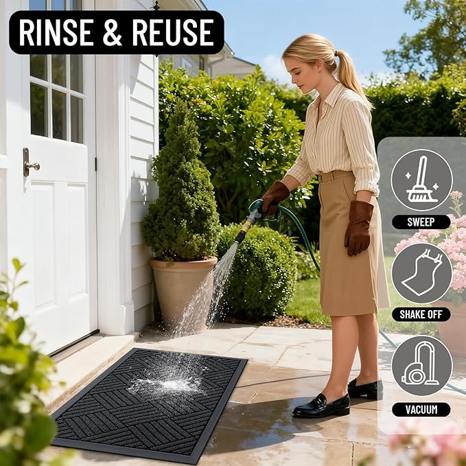 OLANLY Front Door Mat Outside Entrance 59x34, Absorbent, Heavy Duty Sturdy Natural Rubber Doormat Indoor Outdoor, Stain and Fade Resistant, Non-Slip Low Profile Floor Mat for Entryway, Black Diamond