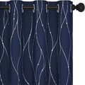 Deconovo Short Window Curtains, Navy Blue Blaakcout Curtain for Kitchen, Thermal Insulated Soundproof Drapes with Silver Wave Dots Prit, Grommet Top, Machine Washable for Nursery Bedroom Living Room