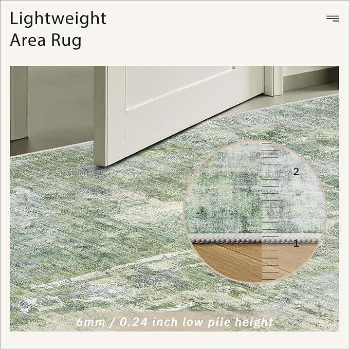 9x9 Green/Ivory Round Rug 9ft Living Room Circle Rug Vintage Round Area Rug Non Slip Indoor Carpet for Apartment