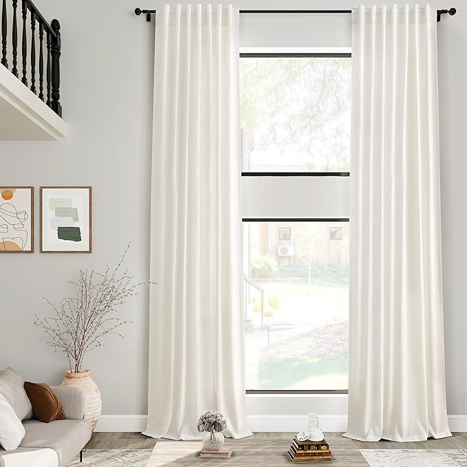 Nanspring Extra Long Curtains 2 Panels 204 Inches Long for Dinning Room Cream Back Tab Rod Pocket Light Filtering Semi Sheer Drapes Cotton Linen Textured Window Curtain for Bedroom 52x204