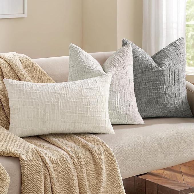 decorUhome Light Grey Chenille Euro Sham Throw Pillow Covers 22x22 Set of 2 Textured Soft Cozy Slubby Couch Pillow Covers Modern Farmhouse Boho Decorative Pillow Cases for Bed Sofa Living Room