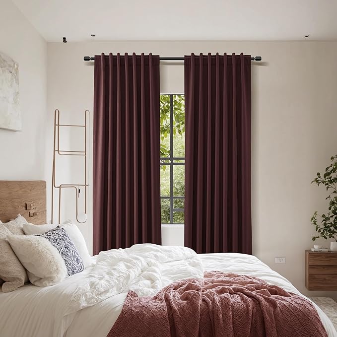 Guken 100% Blackout Curtains 102 Inch Length 2 Panels Set for Living Room Bedroom Back Tab Thermal Insulated Black Out Linen Drapes Room Darkening Reddish Brown,52x102