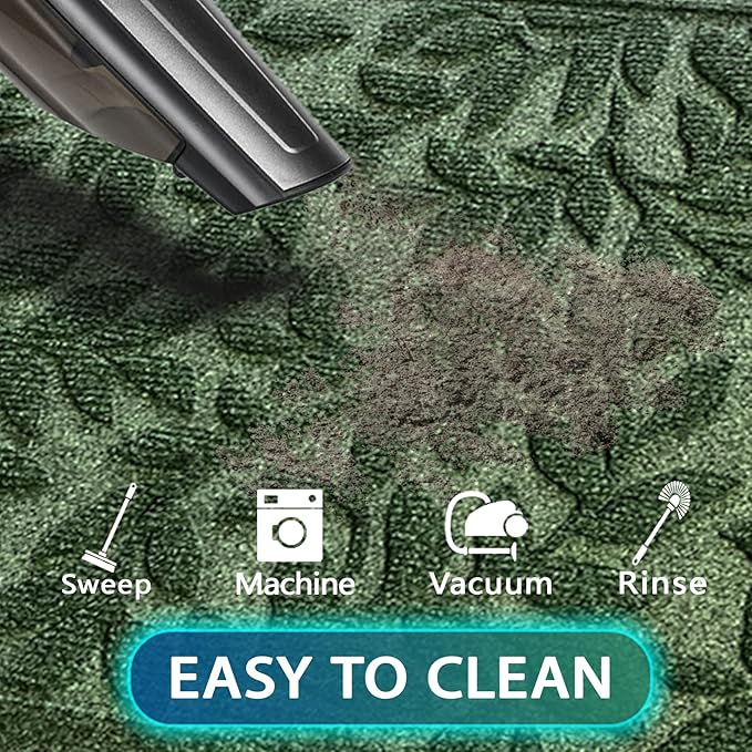 Bulijojo Sturdy Frontr Entrance Doormats,Durable Heavy Duty Welcome Mat,Thick Absorbent Natural Rubber Non Slip Mat,Easy Clean Entryway Mat Leaves Green 23"x35"