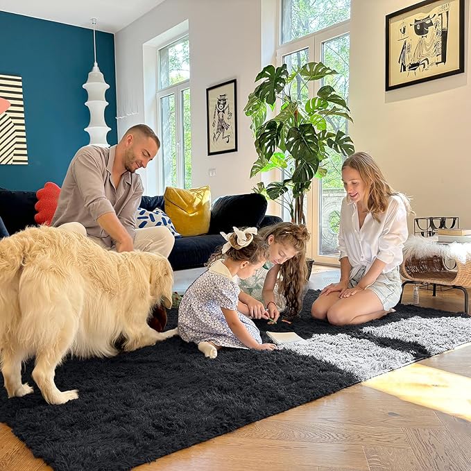 OLANLY 3x8 Machine Washable Runner Rugs for Hallway, Soft Fluffy Shaggy Bedside Rugs for Bedroom, Living Room, Indoor Floor Carpet for Kids Girls and Boys, Nursery Rooms, Home Decor Aesthetic, Black