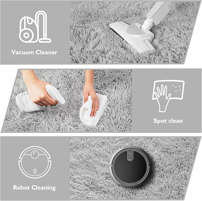 Ultra Soft Fluffy Area Rugs for Bedroom Living Room 10x14, Nursery Rug, Non-Slip Carpet for Kids Dorms Decor, Shaggy Bedside Rug, Light Grey