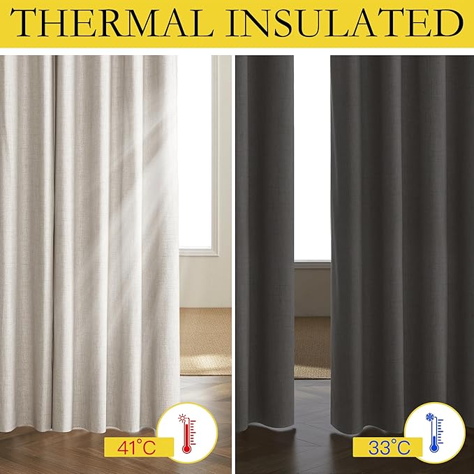 NICETOWN Brich Vintage Open Linen Weave Flax Thermal Curtains, 100% Blackout Curtains 63" Long for Dining Room, Soundproof Window Treatment Drapes for Hall Room, 52" Wide Per Panel, Set of 2