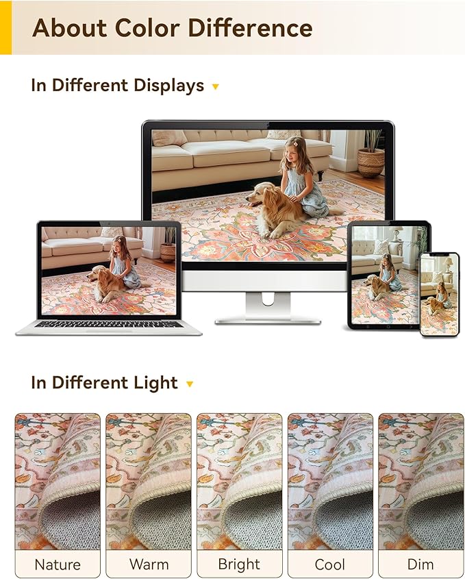 RELEANY Area Rugs 3'x4' Washable Non-Slip, Floral Vintage Distress Print Pattern Medallion Carpet for Living Room Bedroom Dining Room, Light Pink Colorful