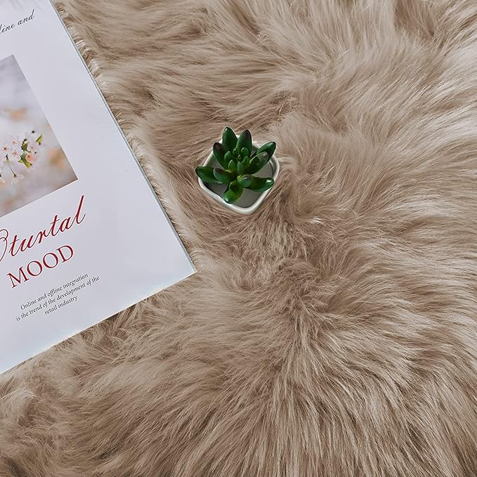 Latepis Beige Washable Rugs 4x6 for Living Room Fluffy Carpet Soft Shaggy Faux Sheepskin Fur Rug for Bedroom Floor Room Rugs Home Decor Sheepskin