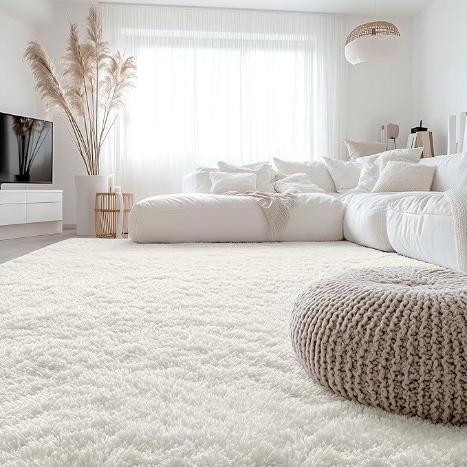 OLANLY 6x6 Area Rugs for Living Room Bedroom, Machine Washable Soft Fluffy Shaggy Bedside Rug, Indoor Floor Carpet for Kids Girls and Boys, Dorms, Nursery Rooms, Home Decor Aesthetic, Ivory