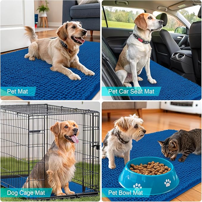OLANLY Dog Door Mat for Muddy Paws 45x27, Absorbs Moisture and Dirt, Absorbent Non-Slip Washable Doormat, Quick Dry Chenille Mud Mat, Entry Indoor Entryway Carpet for Inside Floor, Deep Navy Blue