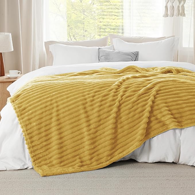 Bedsure GentleSoft Yellow Fleece Blanket for Couch - Cozy Soft Blankets for Women, Cute Small Throws for Girls, 108x90 Inches