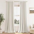 Guken Cream 100% Blackout Cream Linen Curtains 52 Inch Wide by 128 Inch 2 Panels Set for Living Room Bedroom Back Tab Thermal Insulated Black Out Drapes Room Darkening Window Curtains