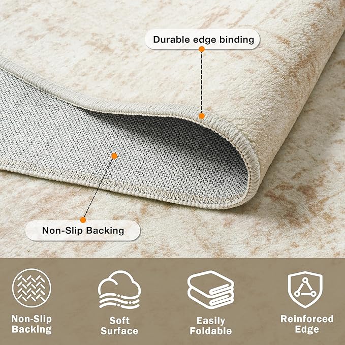 9x12 Area Rugs for Living Room Washable Rug: Anti-Skid Abstract Modern Living Room Rug Soft Thin Carpets Indoor Floor Non-Shedding Carpet for Bedroom Dining Farmhouse Nursery Home Office Beige White