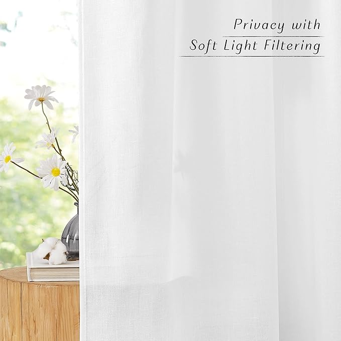 NICETOWN White Window Curtains 63 inches Long, Grommet Linen Blend Drapes Privacy Assured with Light Filtering Window Treatments for Bedroom/Kids Room, W55 x L63, 2 Panels