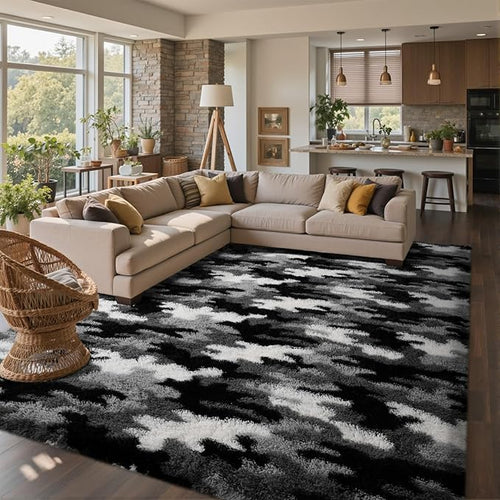 6x9 Ft Large Shag Rugs for Living Room Decor, Tie-Dyed Ultra Soft Fluffy Furry Area Rugs for Bedroom Indoor Floor, Aesthetic Carpet for Kids Home (Grey)