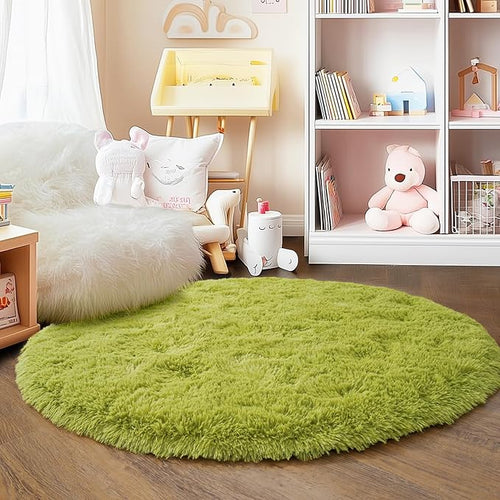 3'x3' Grass Green Round Rug for Bedroom, Ultra Soft Fluffy Circle Rug for Kids Girls Boys Room, Cute Small Shag Rugs for Living Room Playroom Tent Castle Home Decor Rug