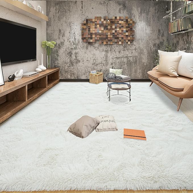 Tepook Super Soft Fluffy Rug for Bedroom, Modern Shaggy Fuzzy Kids Rugs for Living Room, Plush Indoor Nursery Home Decor Dorm Carpet with Non-Slip Bottom, Cream White, 4 X 6 Feet