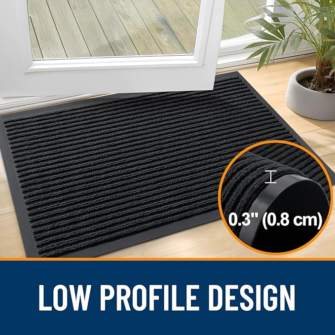 OLANLY Front Door Mat Indoor Outdoor Entrance, 2-Pack 29.5 x 17 Inch, Waterproof Heavy Duty Doormat, Fade Resistant, Low Profile, Easy Clean Patio Porch Welcome Floor Mats for Entry, Black