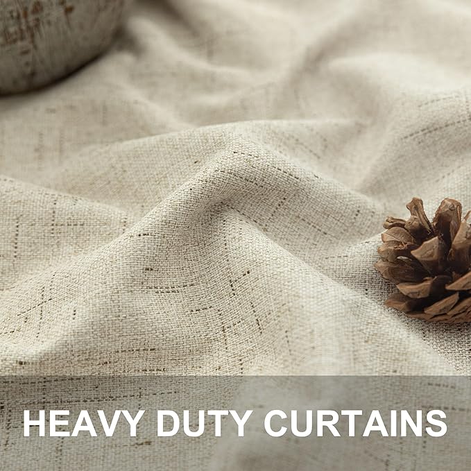 Black Out Curtains 108 Inch Long 2 Panel Set Burlap Primitive Cottage Linen Textured Total Blackout Patio Door Curtain for Living Room Darkening Soundproof Curtains for Bedroom 9ft Back Tab Tan Beige