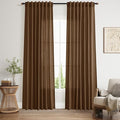 Nanspring Tobacco Brown Linen Curtains 84 Inches Long for Living Room Back Tab Luxury Light Filtering Privacy Semi Sheer Curtain Farmhouse Decor Boho Textured Drapes for Bedroom 52x84,2 Panels