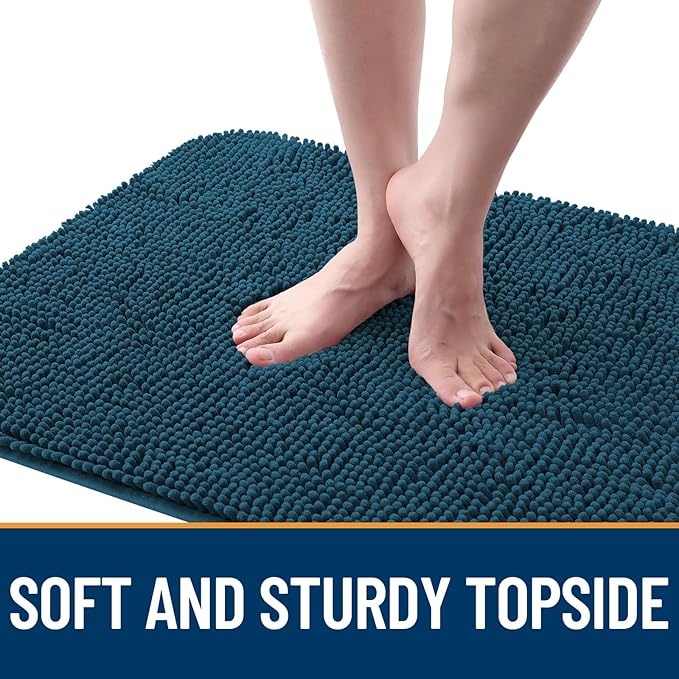 OLANLY Dog Door Mat for Muddy Paws 36x24, Absorbs Moisture and Dirt, Absorbent Non-Slip Washable Doormat, Quick Dry Chenille Mud Mat, Entry Indoor Entryway Carpet for Inside Floor, Atlantic Blue