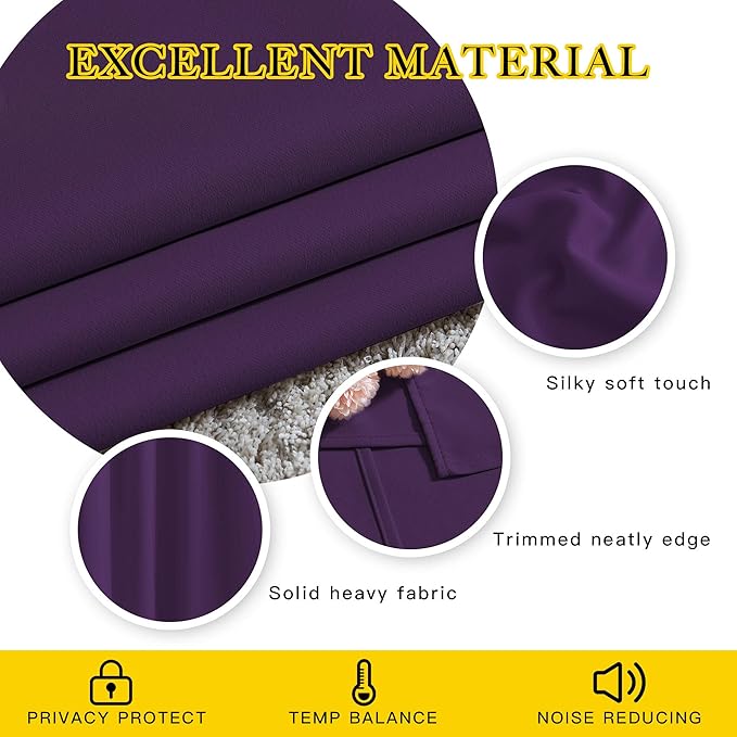 NICETOWN Bedroom Blackout Curtains Panels - Triple Weave Energy Saving Thermal Insulated Solid Grommet Blackout Draperies for Patio (80 inches by 108 Inch, Royal Purple, Set of 2)